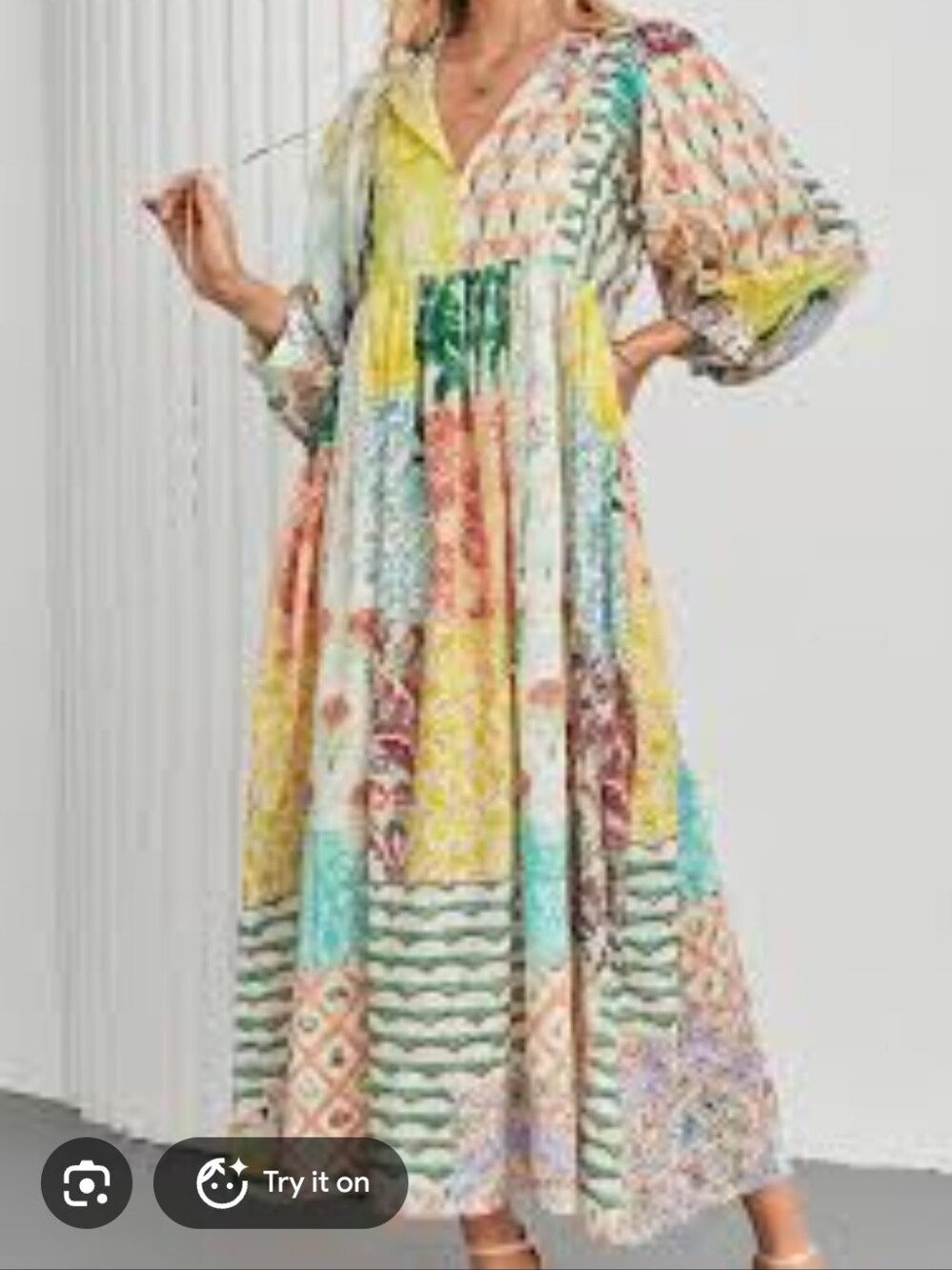 Boutique Pastel Patchwork Style Long Sleeve Maxi Dress XL